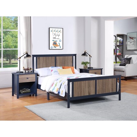 Olive & Opie Connelly Reversible Panel Full Size Bed Midnight Blue & Vintage Walnut 27512-MBL
